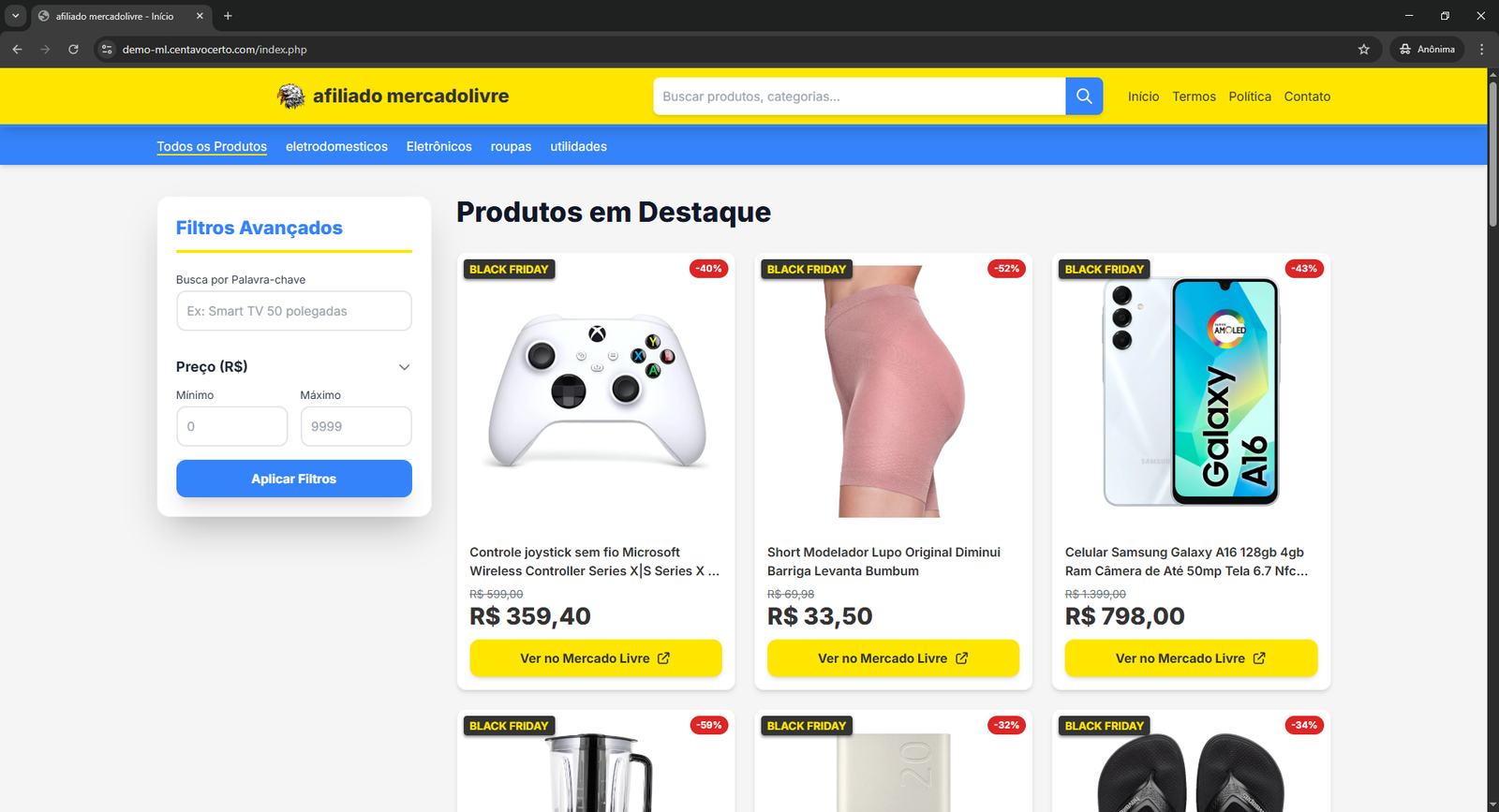 Script Site completo afiliado mercado livre script