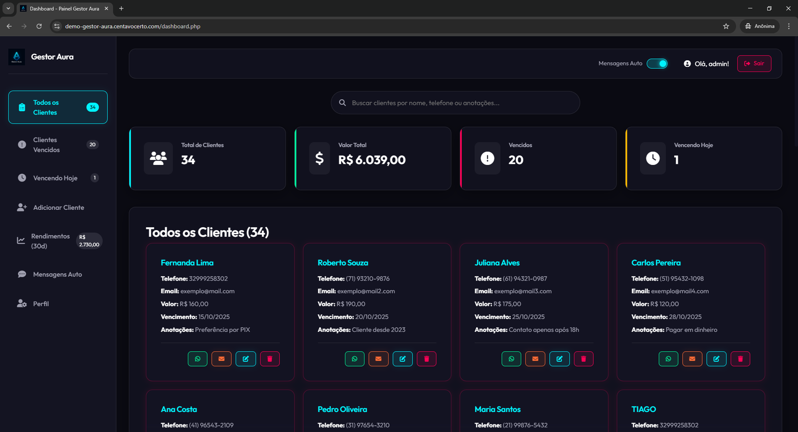 Script Painel Web Gestor Aura Para Gestao De Clientes