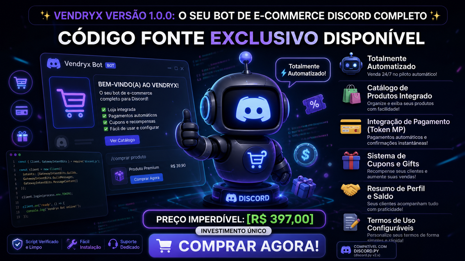 Script bot de vendas discord  sistema vendryx completo com pix
